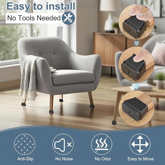 24PCS Rectangular Chair Leg Floor Protectors for Hardwood Floors, Thicken Rubber Chair Leg Cap Covers, Non Slip Furniture Leg Pads to Protect Wood Tile Floors from Scratches and Reduce Noise