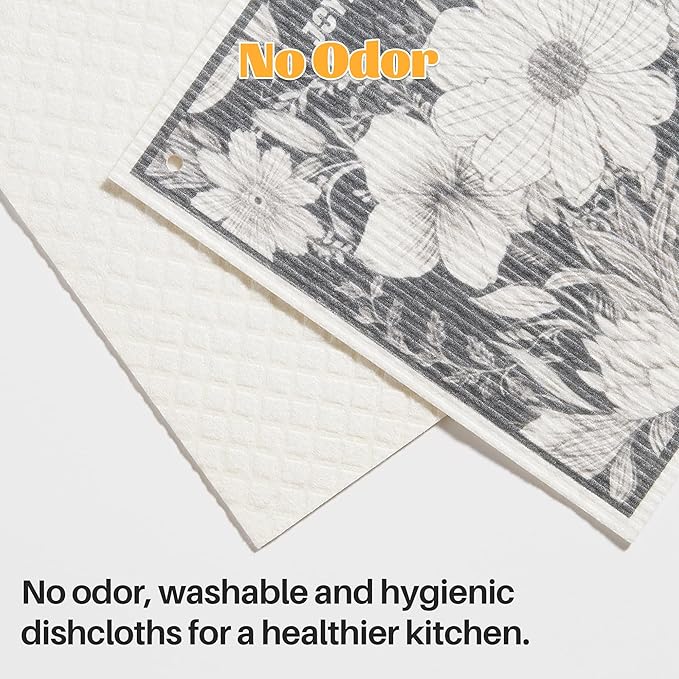 JOYMOOP 12 Pack Decorate Cleaning Cloth (Black White of Decorative Series), Reusable Absorbent Dish Towels, Non-Scratch Washable Rags for Cookware, Kitchen and Household Cleaning - 6.7×7.9 inch