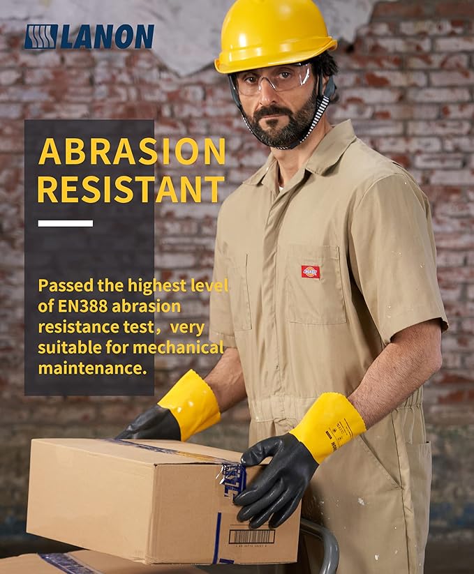 LANON 3 Pairs PVC Chemical Gloves, Thick Rubber Work Gloves, Heavy-Duty, EN 374/388, Acid, Alkali and Oil, Non-Slip, XXL
