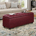 38 Inches long Wine red Ottoman Bench with Storage, footstool Furniture End of Bed storage benches,Faux leather Ottomans with Storage and Seat for Foot rest in Bedroom, Living Room, Entryway