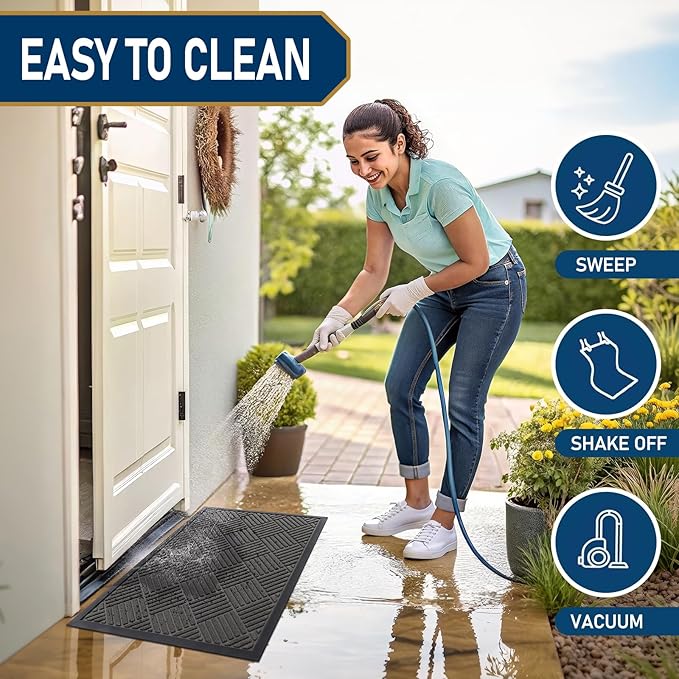Smiry Front Door Mat Outside Entrance, Heavy Duty Outdoor Indoor Natural Rubber Doormat, Non Slip, Trap Dirt and Moisture, Easy Clean, Low Profile Patio Porch Entryway Mat, 47x17, Grey