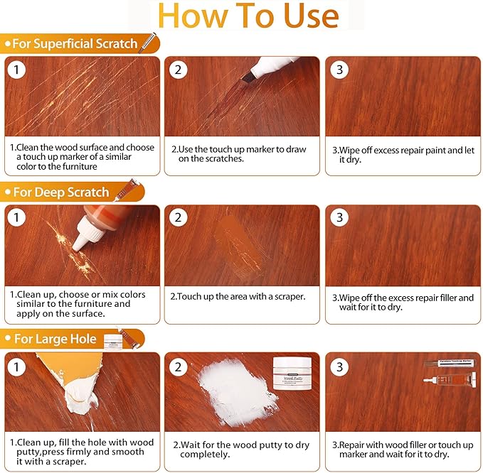 Lifreer Wood Repair Kit, 42 Pcs Furniture Repair Kit - Wood Filler, Touch Up Marker, Wood Putty, Wood Crayon for Scratch, Cracks, Stains, Discoloration for Wooden Door, Floor, Table, Cabinet
