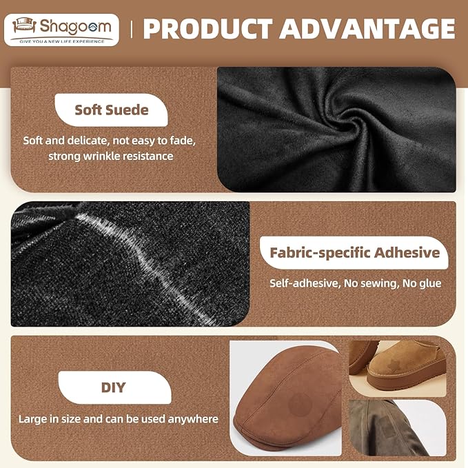 Suede Repair Patch, 17X158 Inch Fabric Large Repair Tape, Self-Adhesive Patches for Furniture, Sofa, Car Interior, Shoes, Hand Bag, Clothing (Brown, 17X158 Inch)