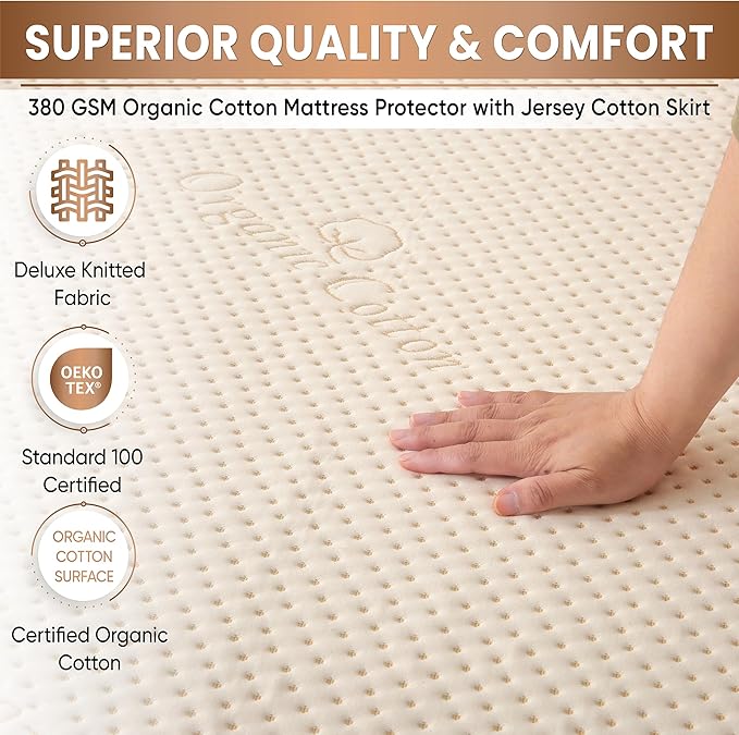 Crib Luxury Organic Cotton Mattress Protector - Skin Friendly, Waterproof, Breathable & Absorbent Crib Mattress Pad - Premium Protector for Baby and Toddler Beds - Fitted for Standard Baby Crib Size