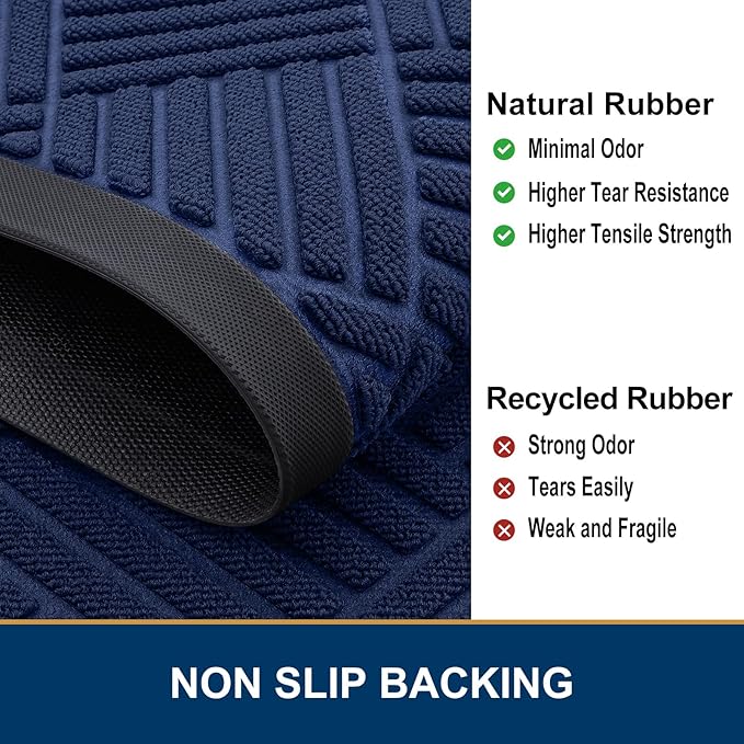 Smiry Front Door Mat Outside Entrance, Heavy Duty Outdoor Indoor Natural Rubber Doormat, Non Slip, Trap Dirt and Moisture, Easy Clean, Low Profile Patio Porch Entryway Mat, 29.5x17, Navy Blue