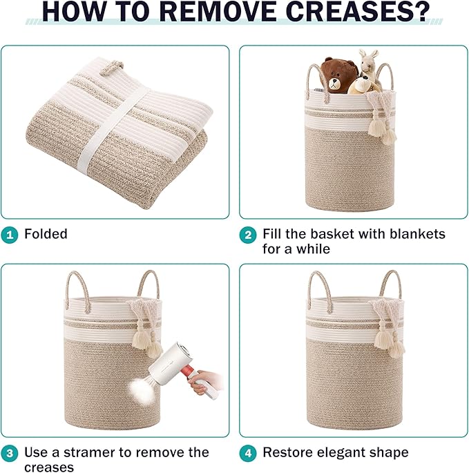 YOUDENOVA Woven Rope Laundry Hamper Basket, 100L Tall Laundry Basket, Baby Nursery Hamper for Blanket Storage, Clothes Hamper for Laundry in Bedroom-Extra Large-Brown