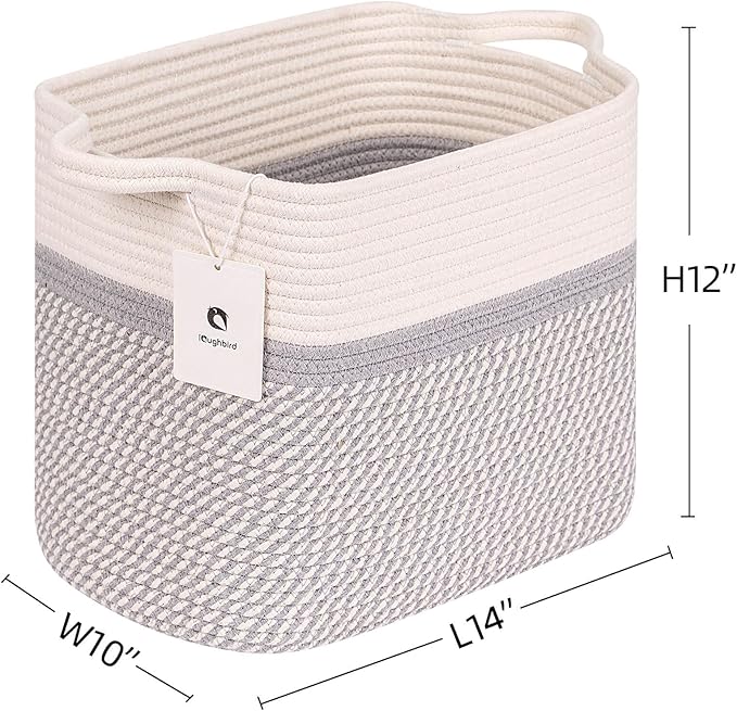 Medium and Large Woven Basket//With Handle, Used for Toys and Fabric Storage Basket used for Storing xl Storage Box, Decorative Storage Box Room 2pack (14L*12H YWhite/Gray, 14L*10W*12H)