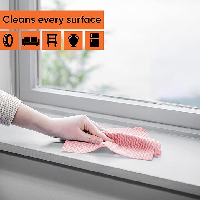 Superio Handy Wipes For Kitchen - Red Reusable Multi-Purpose Heavy-Duty Cleaning cloth for house, Bathroom, and office. Disposable Dish Towel (10)