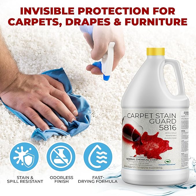 General Chemical Stain Shield Spray - Safe Fabric Protector Spritz and Stain Guard 5816 for Upholstery, Carpets, Rugs, Drapes & More - Impermeable Protectant Spray for Outdoor & Indoor Use -4 Gal Case