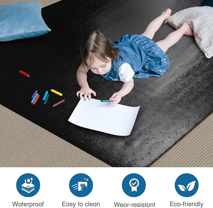 Chair Mat for Carpet, 46" x 60" Desk Chair Mat for Carpeted Floors, Non-Slip Office Vinyl Mat for Carpet with Studded, Easy Glide Heavy Duty Floor Protector Mat for Home Office, Black