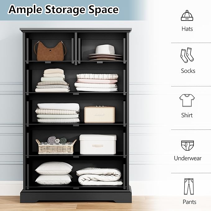 6 Drawer Dresser for Bedroom, 49" Tall Wooden Chest of Drawers, Rustic Farmhouse Dresser with Large Drawers & Metal Handles, Modern Storage Organizer for Closet, Living Room, Hallway, Black