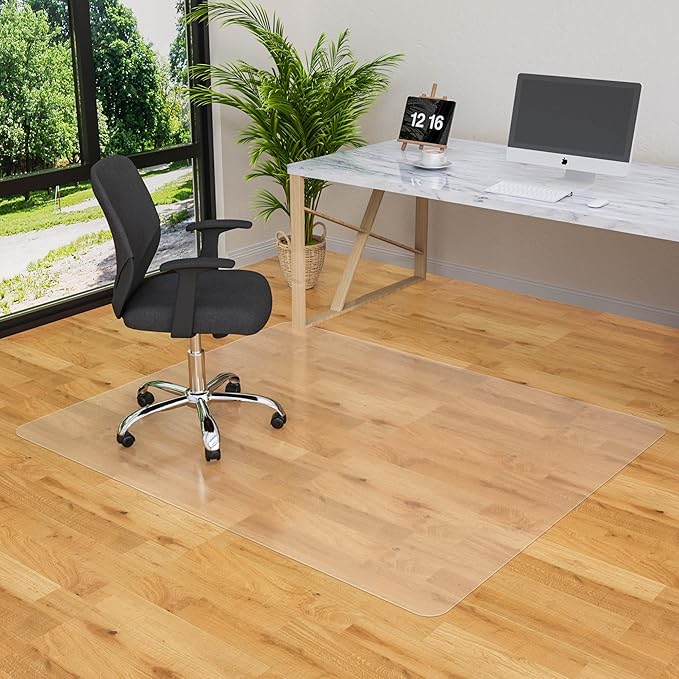 Office Chair Mat for Hardwood Floor- 35" x 35" Clear Desk Computer Chair Mat for Hard Wood/Tile Floors, Easy Glide Plastic Mat for Under Office Chairs on Hardwood for Work & Home