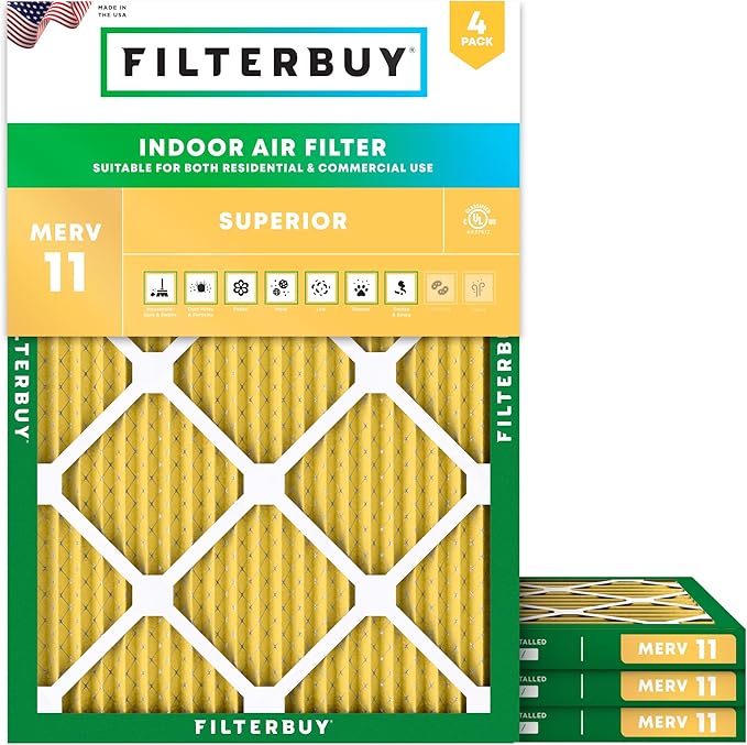 Filterbuy 12x18x1 Air Filter MERV 11 (MPR 1200) Allergen Defense Replacement (4-Pack), Electrostatic Pleated HVAC AC Furnace Filters, Made in USA (Actual Size: 11.50 x 17.50 x 0.75)
