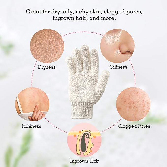 Evridwear Exfoliating Gloves for Shower, 100% Nylon Thick Soft Medium Heavy Bathing Gloves Dead Skin Remover Body Scrubber Smooth Skin with Hang Loop, 1 Pair Light White