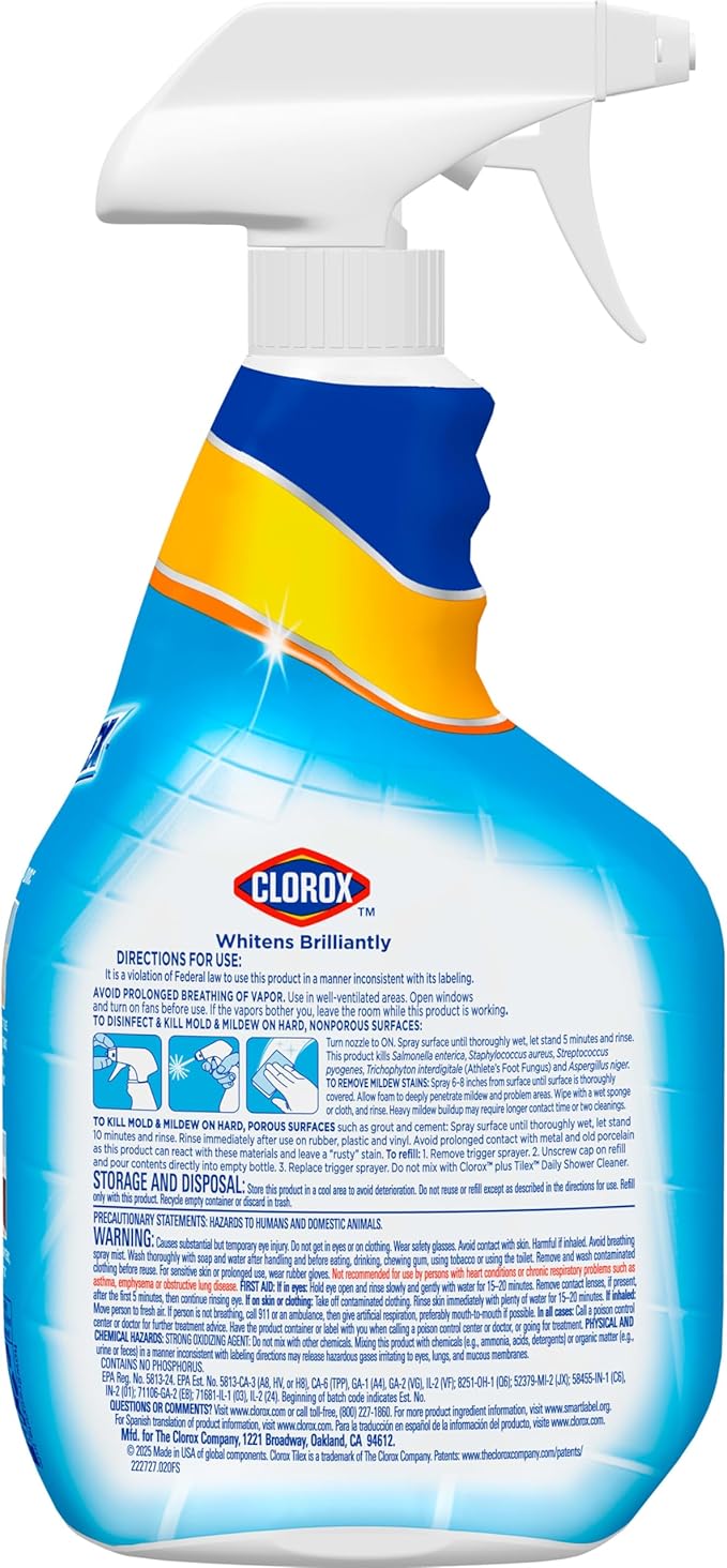 Clorox Plus Tilex Mold and Mildew Remover with Bleach, Spray Bottle, 32 Fluid Ounces, Pack of 3