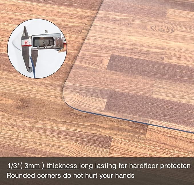 Office Chair Mat for Hardwood Floor, 1/8" Thick 55” x 35” Crystal Clear Hard Floor Chair Mat, Transparent Floor Protector Mat Flat Without Curling