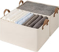StorageWorks Storage Bins, Shelves Baskets for Organizing, 45L Extra Large Fabric Closet Organizers with Handles, Metal Frame, Beige（Cotton-linen）, 2-Pack