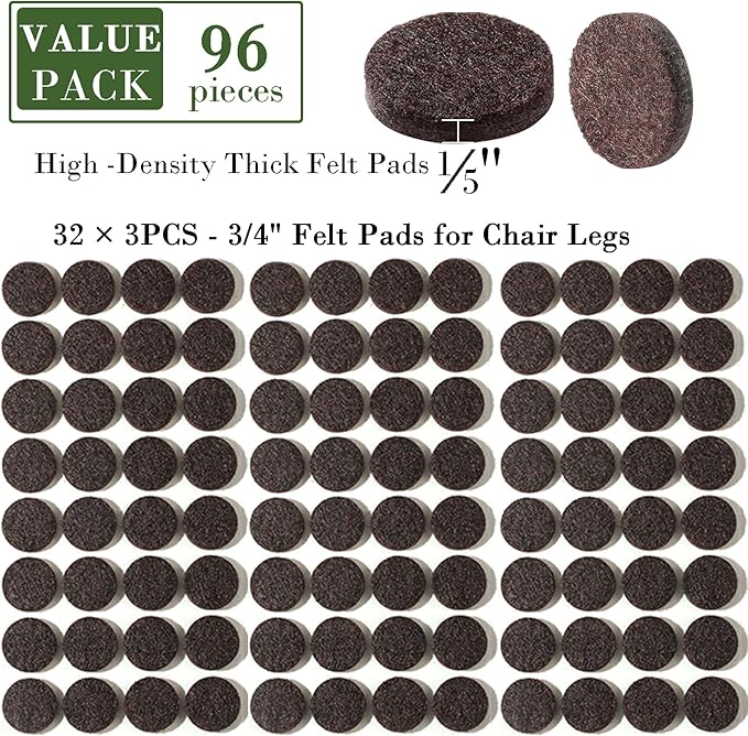 Fursafe&Q Felt Furniture Pads, Furniture Felt Pads for Hardwood Floors -Self Adhesive Chair Leg Floor Protectors, Protect Your Floors from Nicks, Bumps and Scratch,96 Pcs Round Cabinet Door Bumper