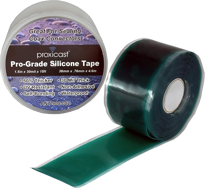 Proxicast Pro-Grade Extra Strong 30mil Weatherproof Self-Fusing Silicone Rubber Sealing Tape For Outdoor Antenna Coax & Electrical Cables, Hose/Pipe Leaks & Emergency Repairs (1.5" x 15' roll) - Green
