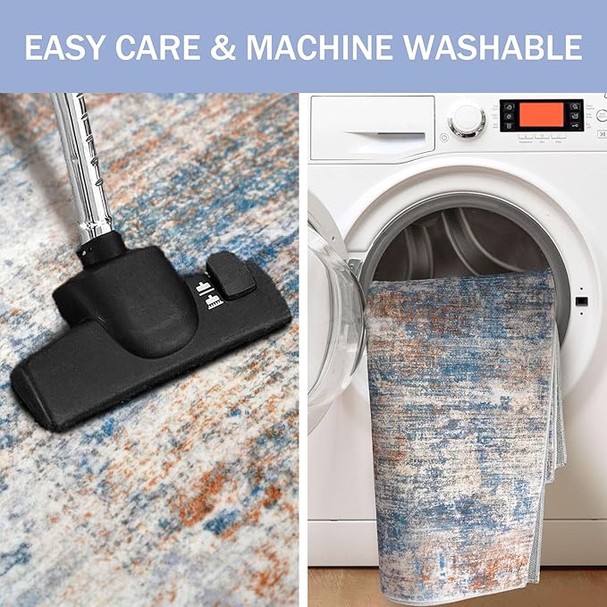 IOHOUZE Abstract Runner Rug 3x12 Ft Washable Runners for Hallways, Non Slip Kitchen Runner Printed Faux Wool Entryway Runner Indoor, Modern Abstract Floor Carpet for Hall Kitchen, Blue Rust
