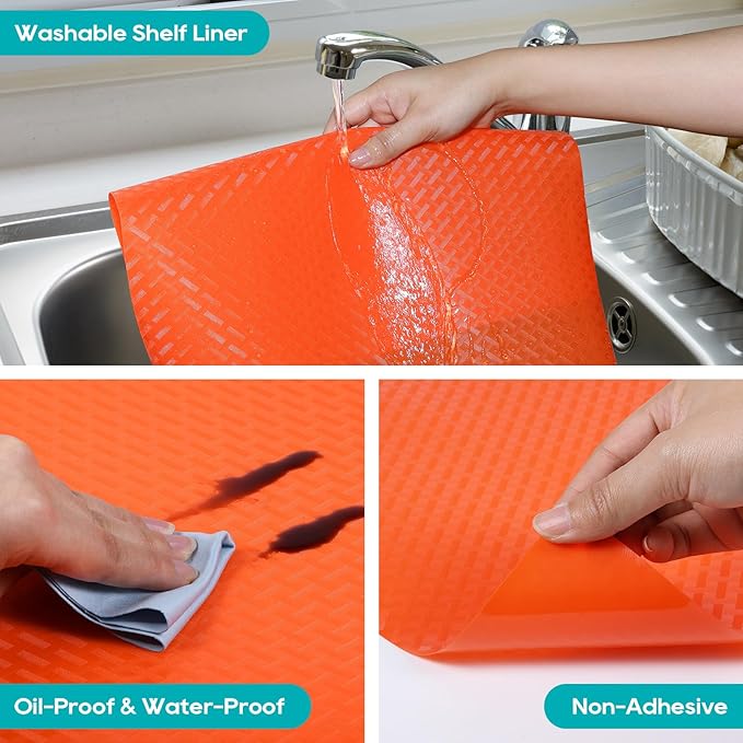 Fridge Liner Shelf Liners for Kitchen Cabinet Refrigerator Liners Waterproof & Oil-Proof Kitchen Cupboard Liner Non Adhesive Drawer Mats EVA Material for Shelves -Red 11.8 x 59 Inches