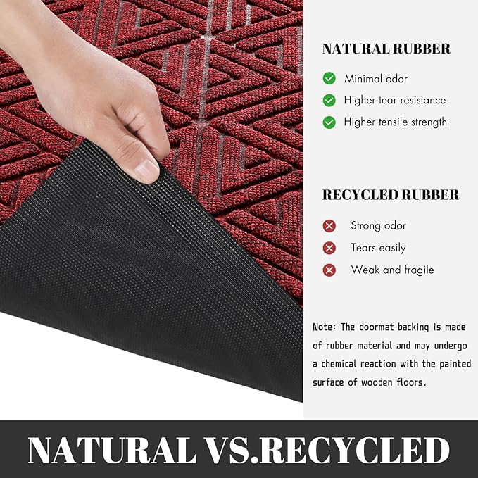 Yimobra Outdoor Mats for Front Door 29.5x17, All-Weather Waterproof Non-Slip Outdoor Door Mat Outside Eentrance, Garage/Patio Entryway Indoor Doormat, Easy Clean, Black Red