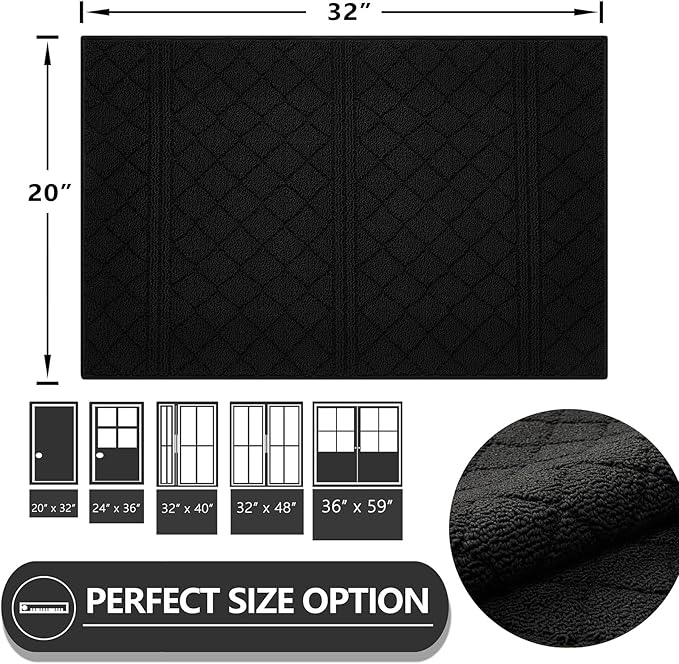 REFETONE Indoor Doormat, Front Back Door Mat 20"x32" Absorbent Rubber Backing Non Slip Door Mats, Low-Profile Resist Dirt Entrance Rugs, Machine Washable Door Rugs Inside Floor Mat for Entryway, Black