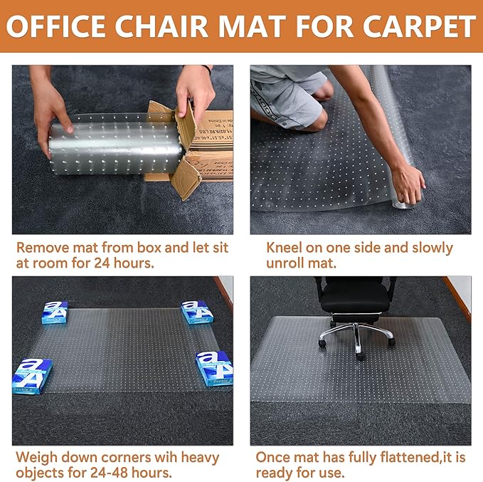 Large Chair Mat for Carpet, Easy Glide Plastic Carpet Floor Protector Mat for Office Chairs for Work & Home