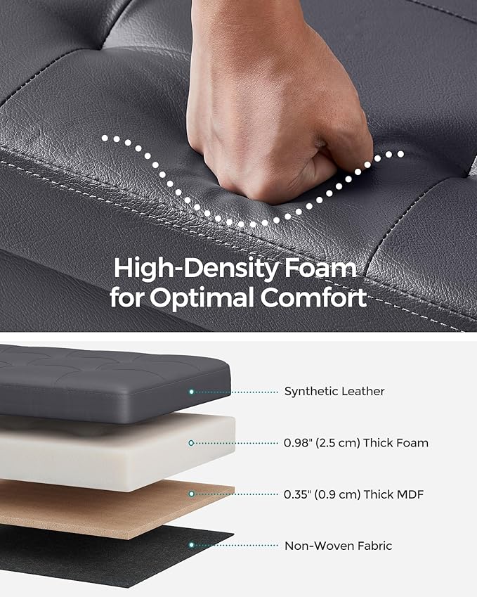 SONGMICS MAZIE Collection - 30 Inches Storage Ottoman Bench with Flipping Lid, Storage Chest Footstool, Load 660 lb, for Entryway, Living Room, Bedroom, Synthetic Leather, Dark Gray ULSF045G01