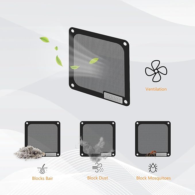 140mm PC Dust Filter for Computer Cooler Fan/PSU/Routers PVC 50 Mesh, Magnetic Dust Mesh Computer Fan Filter Grills with Screws Dustproof Case Cover (PVC V4.0, 140 * 140mm, 2pcs, Black)