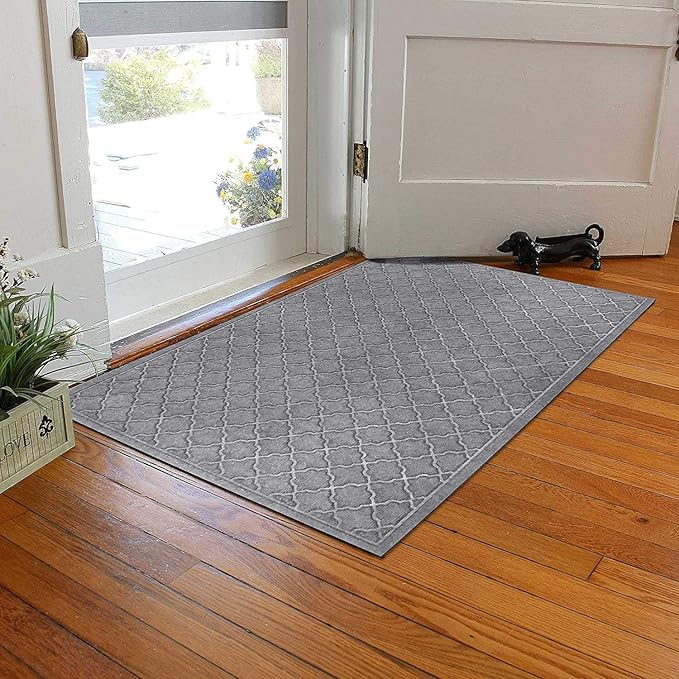 WaterHog Heavy Duty Doorway Mat, 4' x 6', Made in USA, Durable & Skid-Resistant Entryway Mat, Water-Trapping, Indoor/Outdoor Decorative Floor Covering, Cordova Collection, Medium Grey