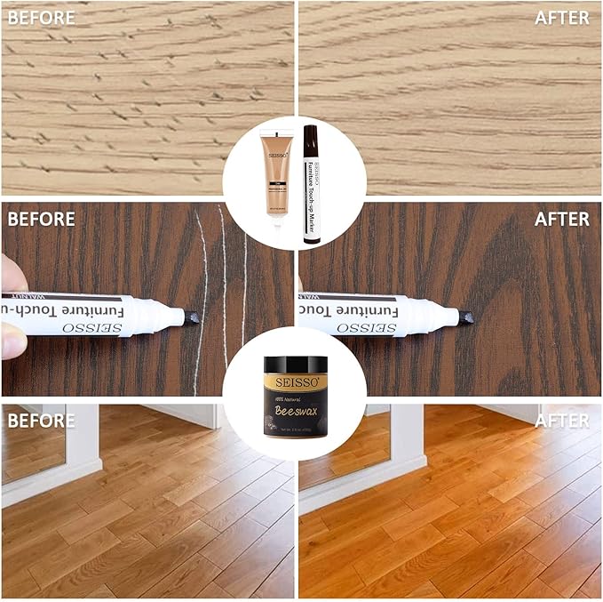 SEISSO Wood Scratch Repair Kit - Set of 36 Wood Filler Putty for Scratches Furniture Markers Touch Up Vinyl Floor Repair Kit - Restore a Finish, Cover Hardwood Scratches, Cracks, Hole, Table, Door