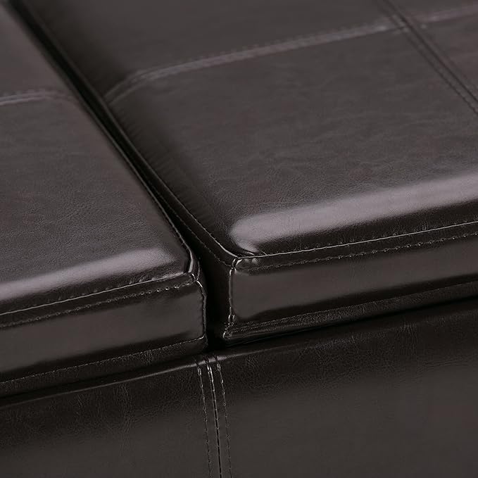 SIMPLIHOME Avalon 42 inch Wide Contemporary Rectangle Storage Ottoman in Tanners Brown Vegan Faux Leather, Assembled, for the Living Room, Entryway and Family Room