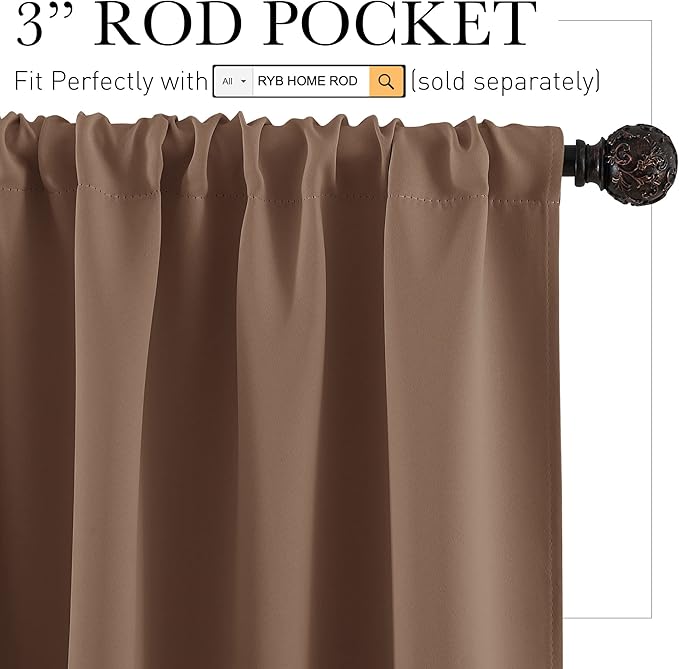 RYB HOME Large Curtains for Living Room 84 inches Length, Blackout Privacy Room Divider Curtains for Doorway Closet Basement Patio Door Bay Window, W 70 x L 84, Mocha, 2 Panels