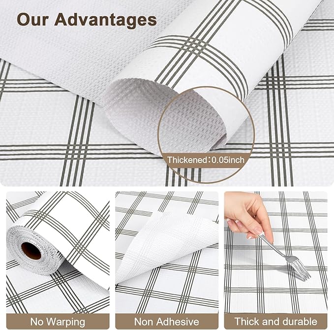 OcePor Non-Adhesive Drawer and Shelf Liner 24IN x 30FT，Non Slip Cabinet and Cupboard Liner, Kitchen Cabinet Liners for Shelves, Waterproof Drawer Shelf Liners for Cabinets/Bathroom Cupboard, Stripe