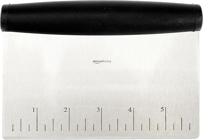 Amazon Basics Multi-Purpose Stainless Steel Scraper/Chopper with Contoured Grip, 6", Black, Silver