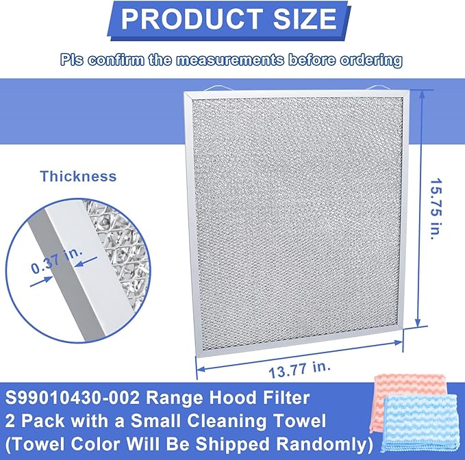 S99010430-002 Range Hood Filter 15-3/4" x 13-7/8" x 3/8", 2 Pack Aluminum Mesh Grease Range Hood Filter Compatible with Broan Nutone Kitchen Exhaust Fan Filters 4512880 99010430-002