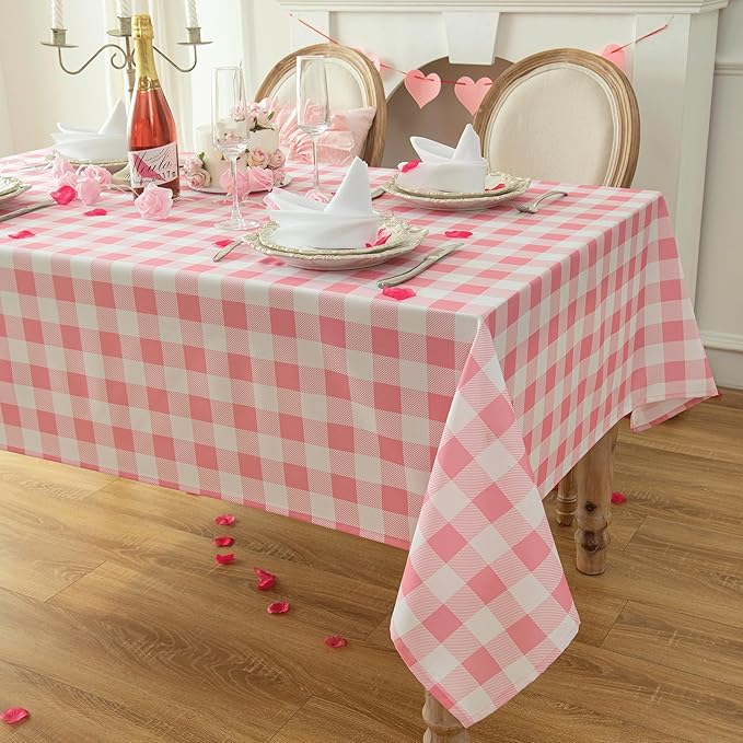Waterproof Checkered Tablecloth Fabric - Rectangle 58x84 Inch Classic Gingham Buffalo Plaid Table Cloth for Indoor/Outdoor Use - Washable Table Cover for Kitchen, BBQs, and Parties