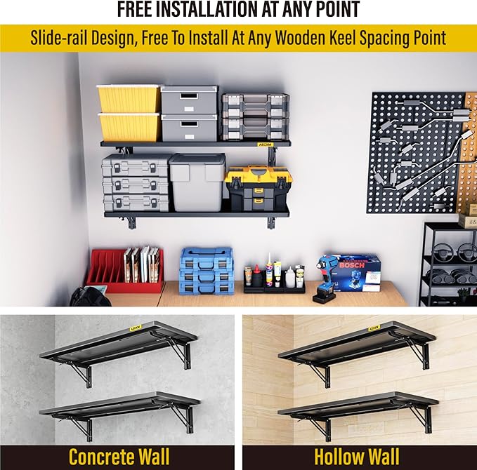 2pack-1.2x3ft Adjustable Rail Type Folding Storage Rack Shelf, Suitable for Garage, Storage Room, Kitchens Wall Shelf Garage Storage Rack Floating Shelves, Folding Panels (2pcs-Black)