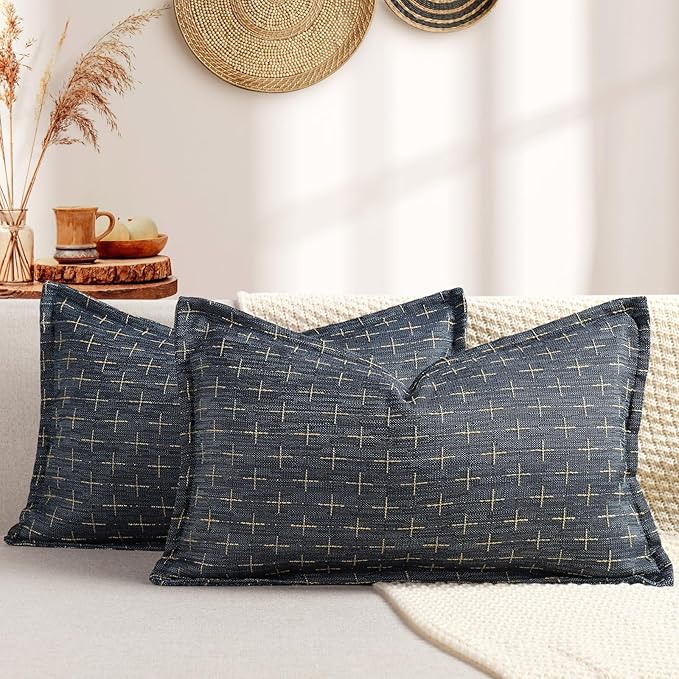 ZWJD 12x20 Pillow Covers Set of 2 Soft Polyester Textured Pillow Covers with Stylish Flange Edge Cozy Farmhouse Throw Pillows for Couch Bed Sofa Living Room