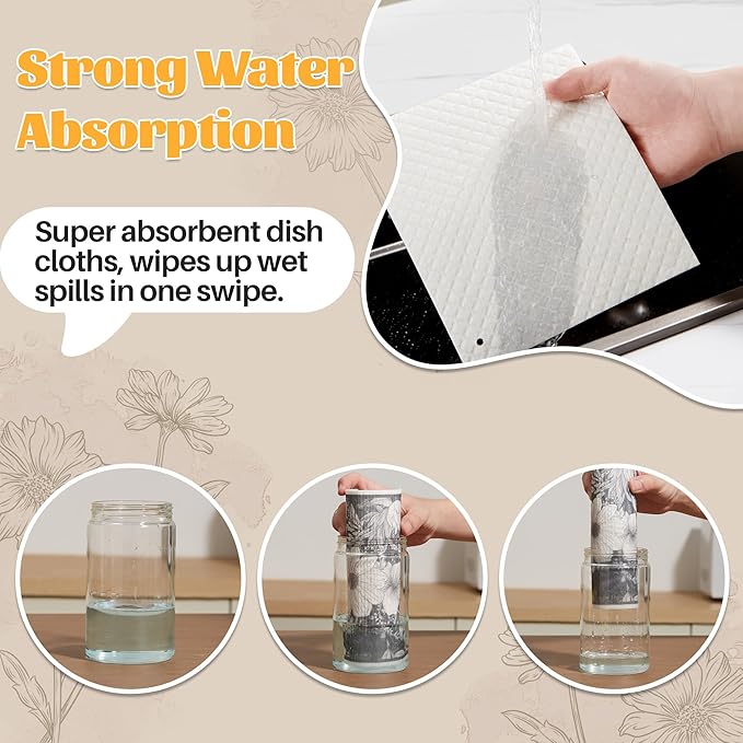 JOYMOOP 12 Pack Decorate Cleaning Cloth (Black White of Decorative Series), Reusable Absorbent Dish Towels, Non-Scratch Washable Rags for Cookware, Kitchen and Household Cleaning - 6.7×7.9 inch