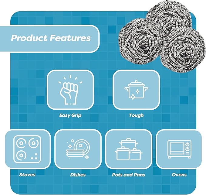 12 Pack Stainless Steel Scourers by Scrub It – Steel Wool Scrubber Pad Used for Dishes, Pots, Pans, and Ovens. Easy scouring for Tough Kitchen Cleaning. (XX Large (100 gram))