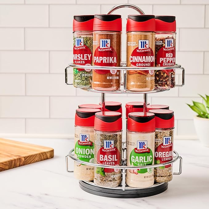 McCormick Spice Rack, Two Tier Chrome, Featuring 16 Herbs & Spices for Everyday Cooking, Great Gift for Housewarming, Wedding & Bridal Shower, 26.09 oz