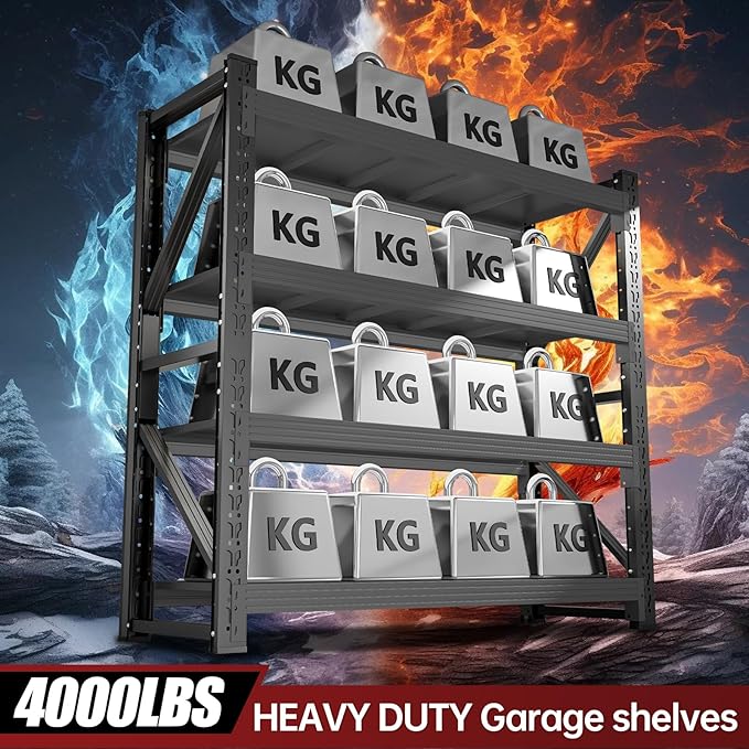4000LBS Storage Shelves Heavy Duty, 48" W Metal Garage Shelving Units, 4 Tier Adjustable Shelf, Garage Storage Shelves Rack, Industrial Shelving for Warehouse, Basement,48" W x 20" D x 79" H