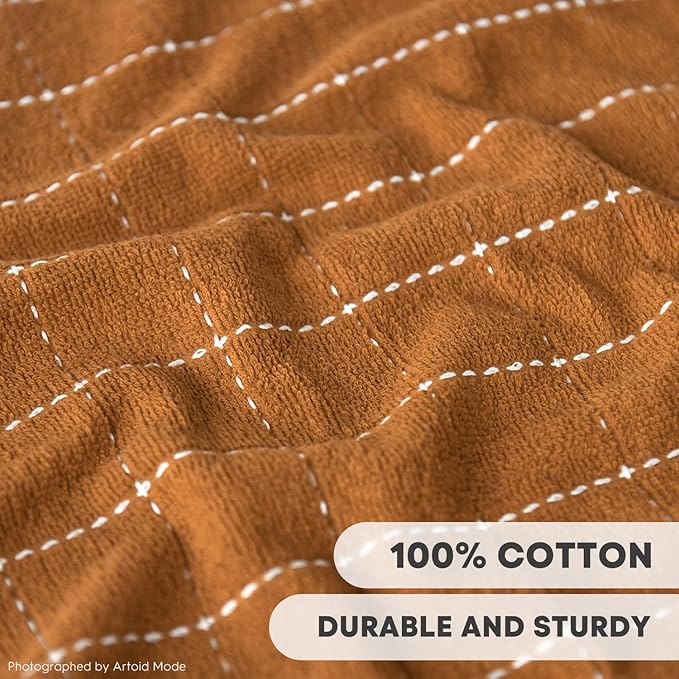 Artoid Mode Checkered Designed Cotton Caramel Orange Terry Kitchen Dish Towels, 15x25 Inch Soft Absorbent Quick Drying Cleaning Tea Towels Set of 4