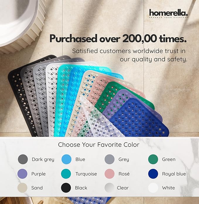 homerella® Bathtub Mat Non Slip 35x16, Incl. Hooks for Drying, Extra Long, 100% BPA Free, Shower Mat Non Slip Anti Mold, Machine Washable, Shower Mats for Inside Shower Mildew Resistant