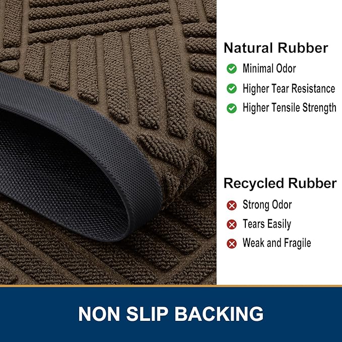 Smiry Front Door Mat Outside Entrance, Heavy Duty Outdoor Indoor Mat, Natural Rubber Doormat, Non Slip, Trap Dirt and Moisture, Easy Clean, Low Profile Patio Porch Entryway Mat, 29.5x17, Mix Brown