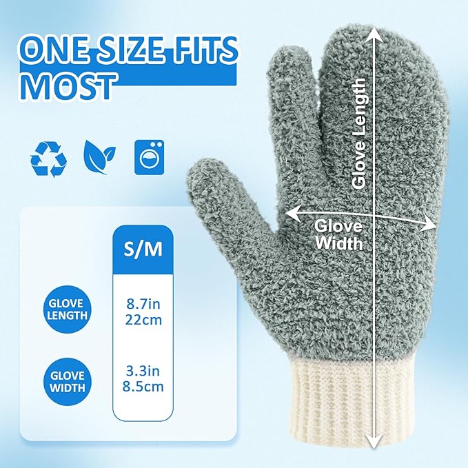MIG4U Microfiber Dusting Gloves House Cleaning Glove for Blinds, Windows, Shutters, Furniture, and Car, Reusable Lint-Free Gray S/M