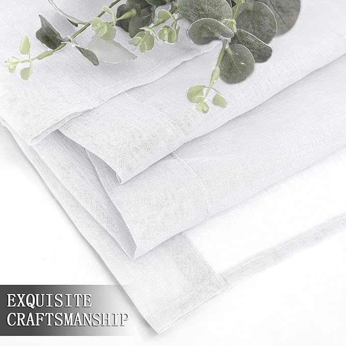 Tollpiz Sheer Curtain Linen Textured Bedroom Curtains Sheer Light Filtering Rod Pocket Voile Curtain for Living Room, 54 x 95 inches Long, White, Set of 2 Panels