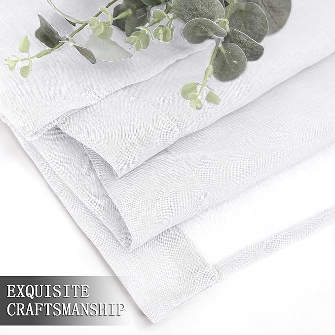 Tollpiz Sheer Curtains Linen Textured Bedroom Curtain Sheers Light Filtering Rod Pocket Voile Curtains for Living Room, 54 x 63 inches Long, White, Set of 2 Panels